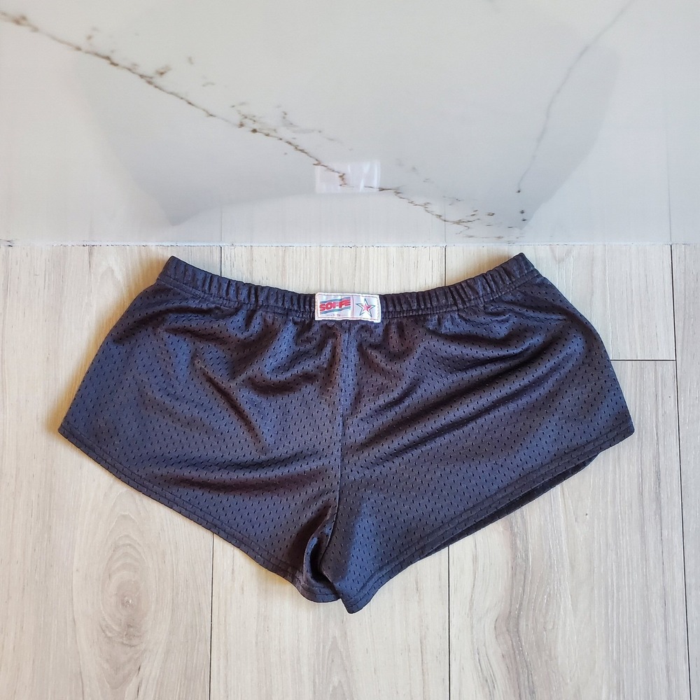 Soffe Mesh Shorts Womens S Black Low Rise Elastic Waist Cheer Running Gym 90s